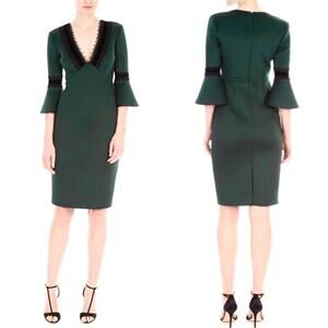 NWT BADGLEY MISCHKA Dress VELVET & LACE TRIM Emerald Green Size 10 - $420 MSRP